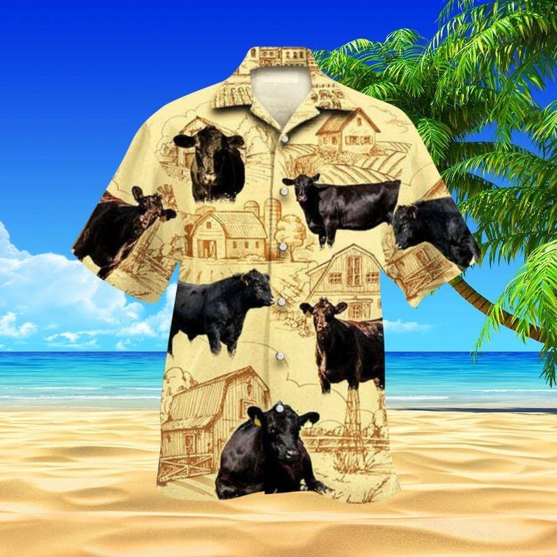 Black Angus Cattle Aloha Hawaiian Shirt - Black Cow Hawaiian Shirt, Farmhouse Handrawing Print Hawaiian Shirt For Men & Women, Cattle Lover, Fammer