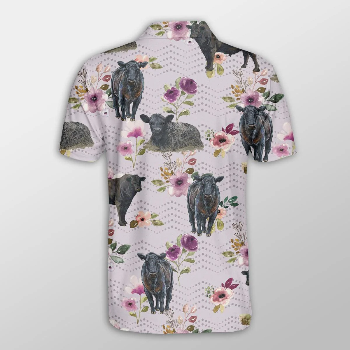 Black Angus Men Polo Shirts - Black Angus Autumn Amethyst Boho Floral Pattern Button Shirts For Men - Perfect Gift For Black Angus Lovers, Cattle Lovers - Image 3
