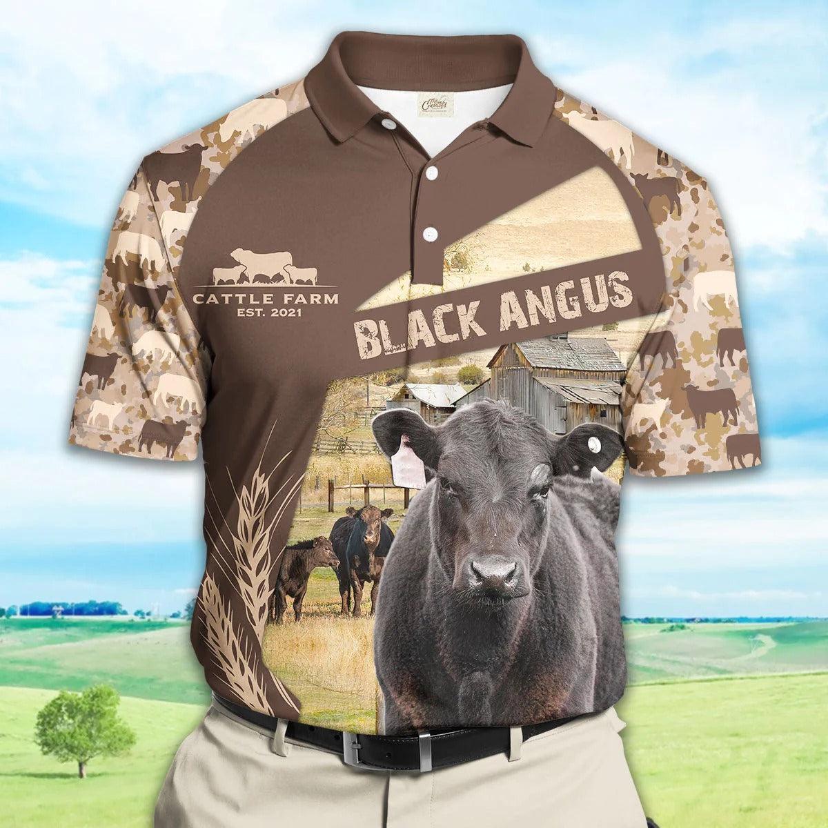 Black Angus Men Polo Shirts - Black Angus Camo Pattern Polo Shirts For Men - Perfect Gift For Black Angus Lovers, Cattle Lovers