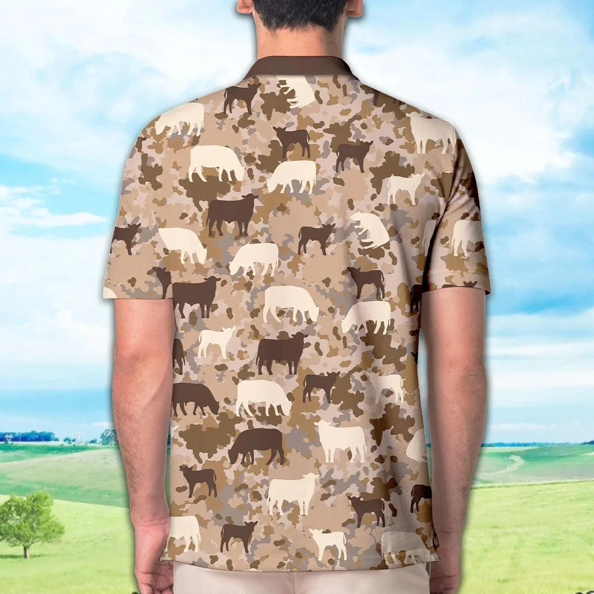 Black Angus Men Polo Shirts - Black Angus Camo Pattern Polo Shirts For Men - Perfect Gift For Black Angus Lovers, Cattle Lovers - Image 2