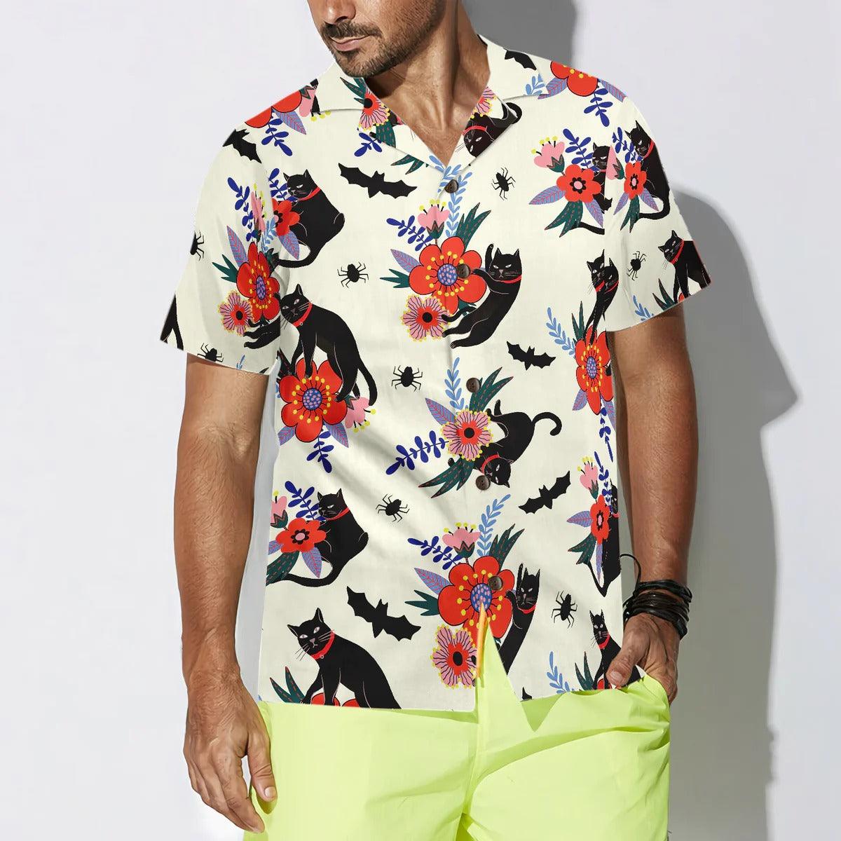 Black Bats And Cats Hawaiian Shirt, Flower Hawaiian Shirt - Perfect Gift For Lover, Friend, Family - Image 5