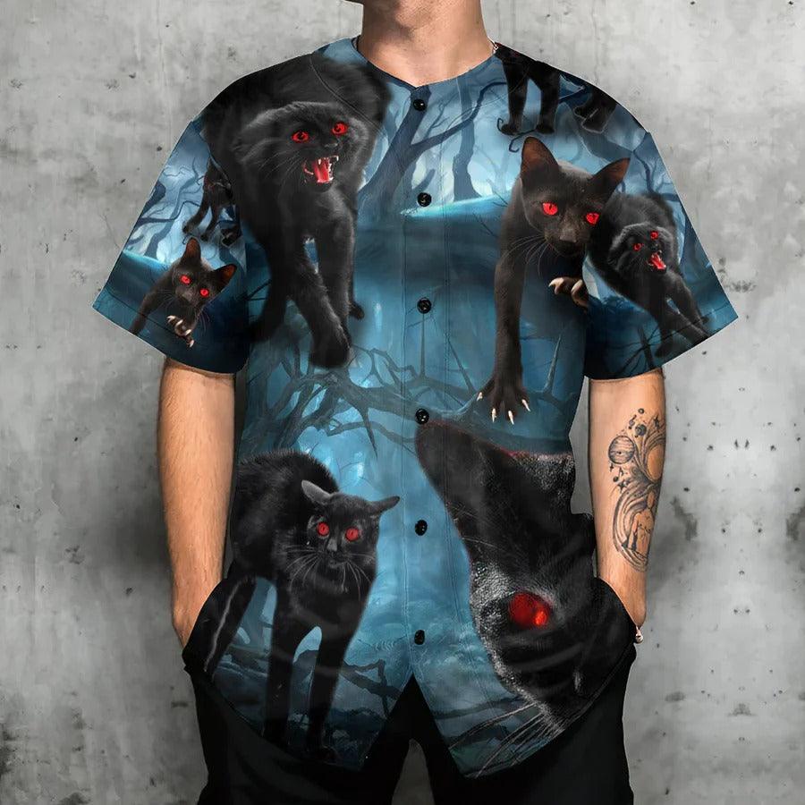 Black Cat Baseball Jersey, Halloween, Black Cat Scary In The Night Baseball Jersey For Men And Women - Perfect Gift For Black Cat Lovers - Image 2