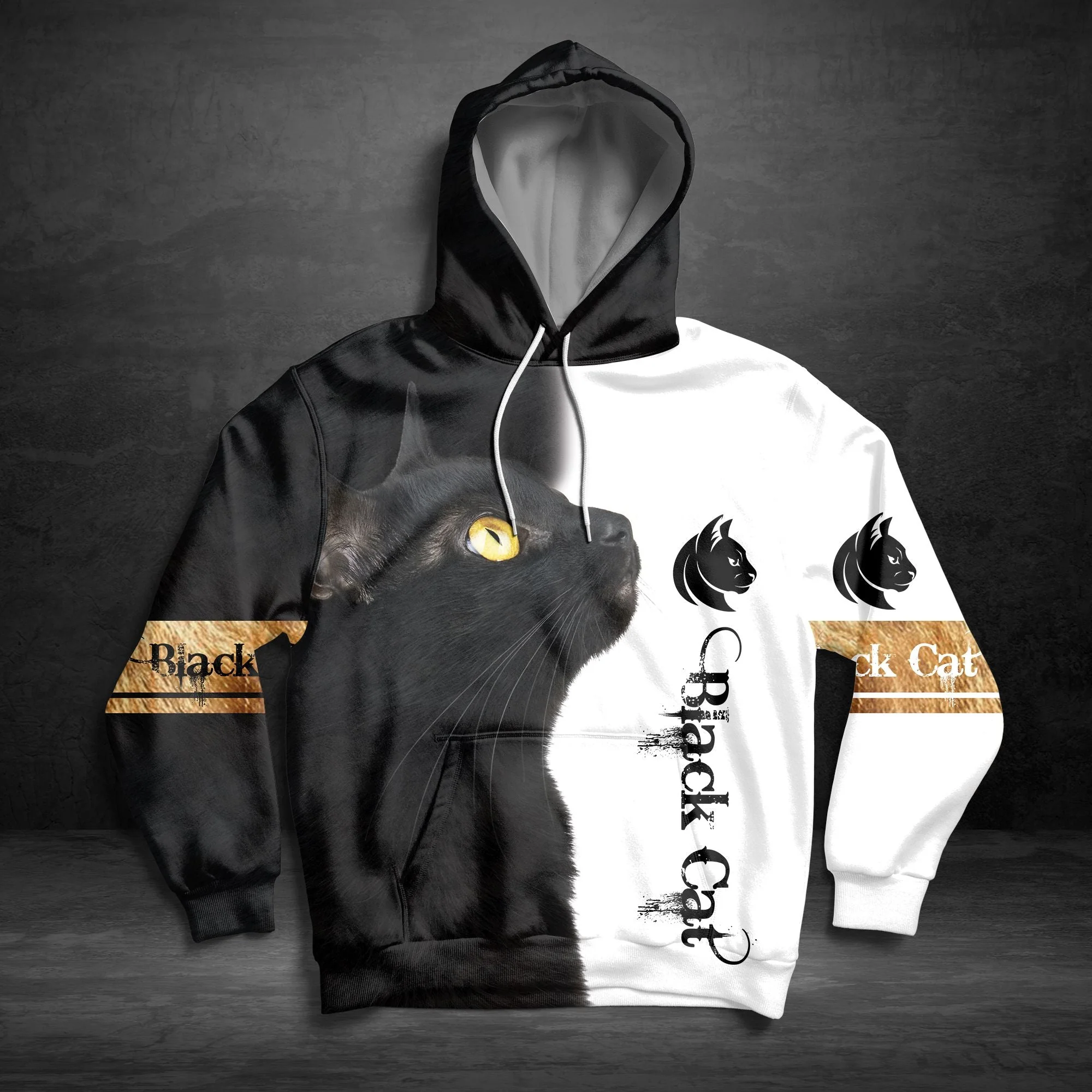 Black Cat Black White Pullover Premium Hoodie, Perfect Outfit For Men And Women On Christmas New Year Autumn Winter - Image 3
