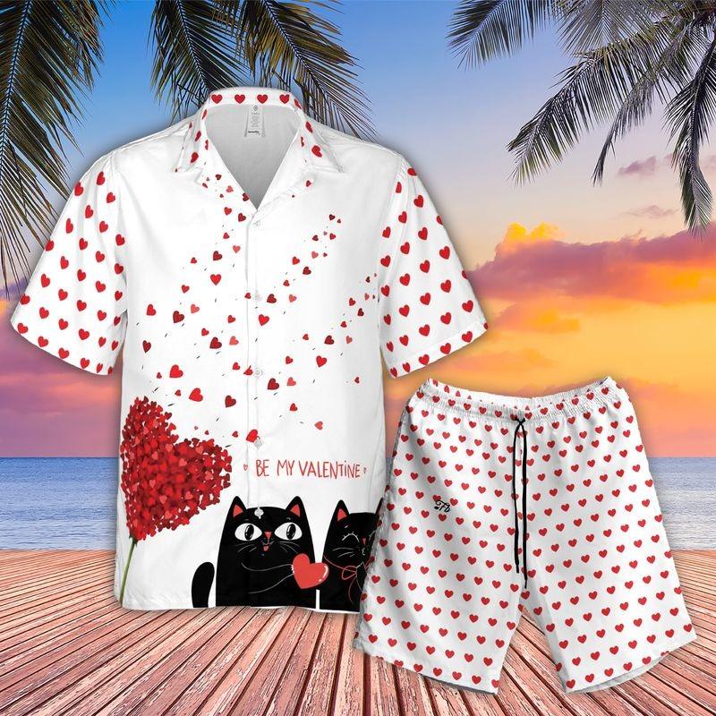 Black Cat Couple Aloha Hawaiian Shirt - Be My Valentine Hawaiian Shirt, Cat Couple Love Hawaiian Shirt For Men & Women, Black Cat Lover - Image 2