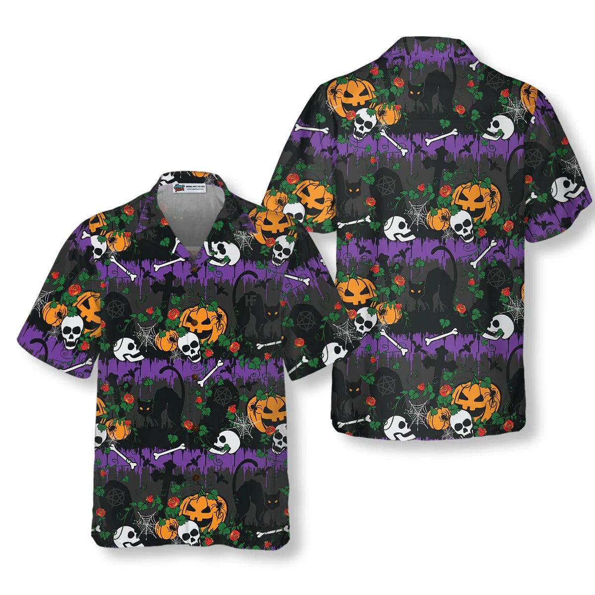 Black Cat Hawaiian Shirt For Summer, Cat Halloween Pumpkin - Perfect Gift For Men, Women, Cat Lovers, Halloween Gift