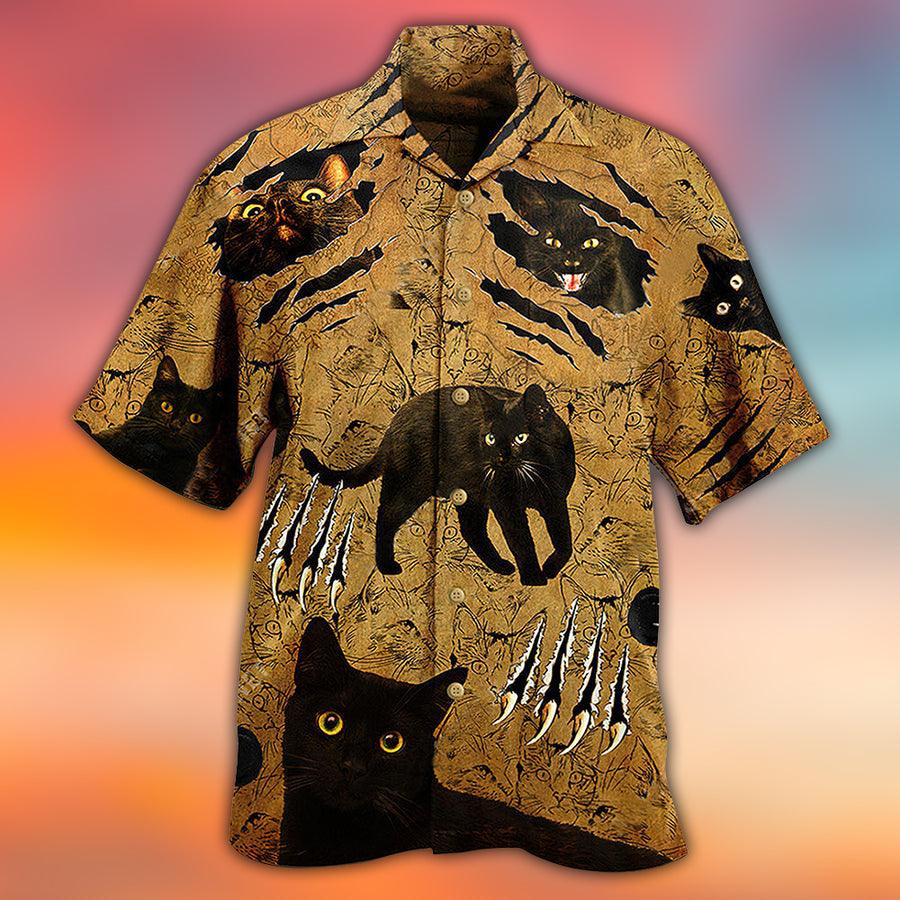 Black Cat Hawaiian Shirt For Summer, Put Your Paws Up, Best Colorful Cool Cat Hawaiian Shirts Outfit For Men Women, Friend, Team, Cat Lovers - Image 2