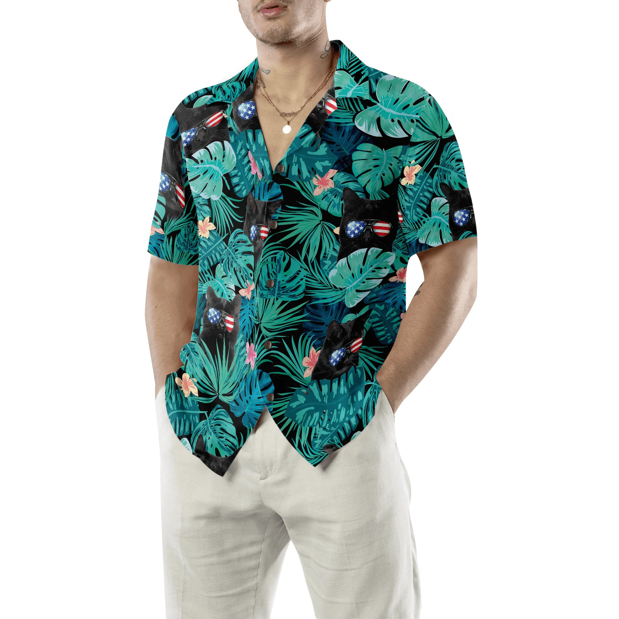 Black Cat Hawaiian Shirt For Summer, Tropical Fourth Of July, Colorful Shirt For Men Women, Perfect Gift For Friend, Team, Family, Cat Lovers - Image 4