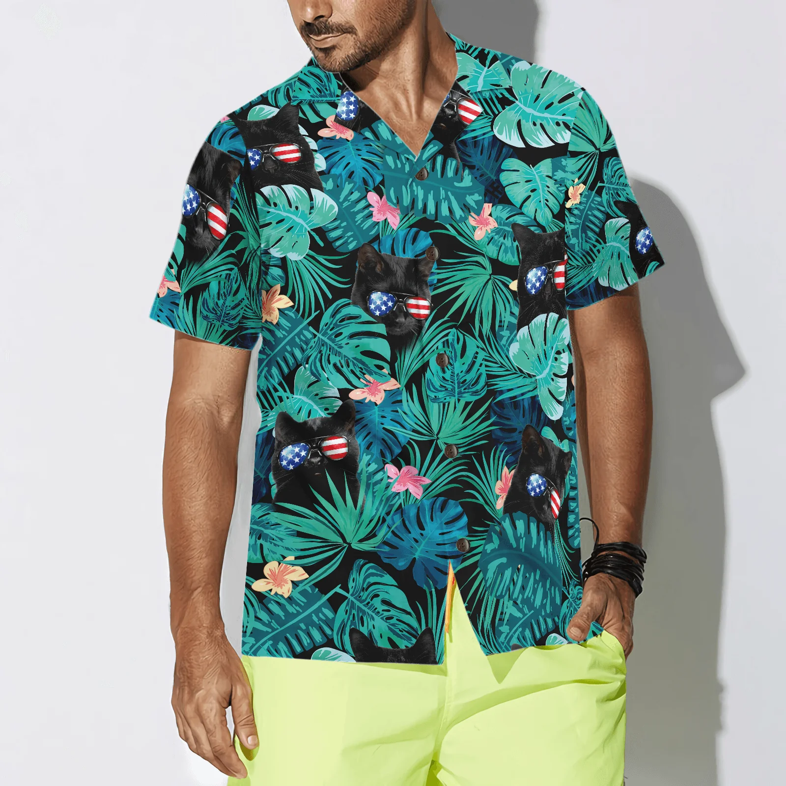 Black Cat Hawaiian Shirt For Summer, Tropical Fourth Of July, Colorful Shirt For Men Women, Perfect Gift For Friend, Team, Family, Cat Lovers - Image 5