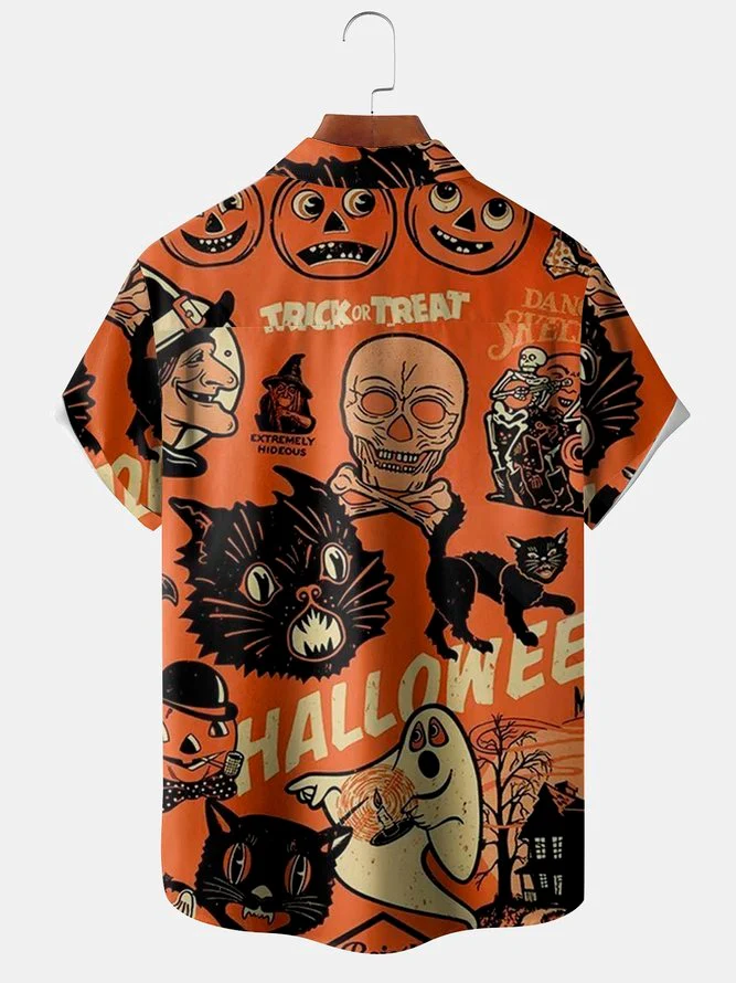 Black Cat Hawaiian Shirt, Halloween Hawaiian Shirt, Black Cat Chest Pocket Hawaiian Shirt For Men & Women - Halloween Gift For Members Family, Friends - Image 2