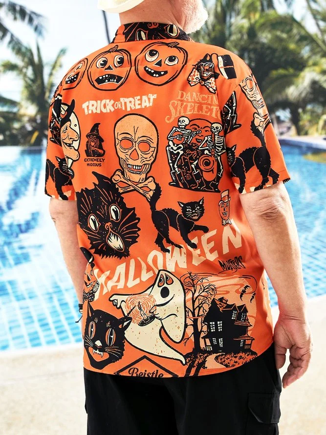 Black Cat Hawaiian Shirt, Halloween Hawaiian Shirt, Black Cat Chest Pocket Hawaiian Shirt For Men & Women - Halloween Gift For Members Family, Friends - Image 4