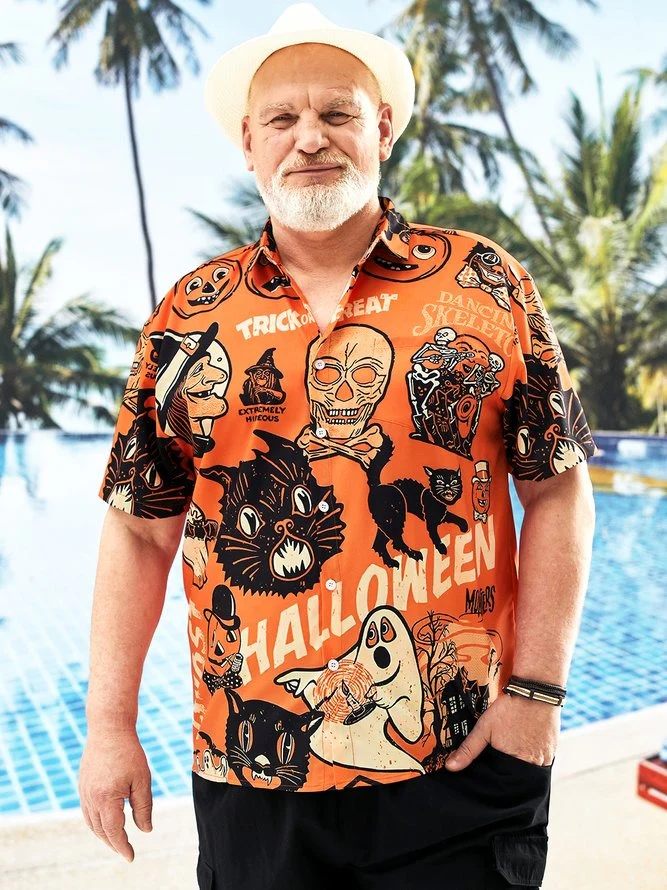 Black Cat Hawaiian Shirt, Halloween Hawaiian Shirt, Black Cat Chest Pocket Hawaiian Shirt For Men & Women - Halloween Gift For Members Family, Friends - Image 5