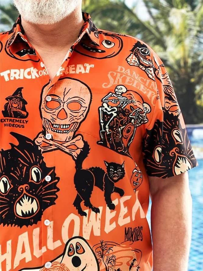 Black Cat Hawaiian Shirt, Halloween Hawaiian Shirt, Black Cat Chest Pocket Hawaiian Shirt For Men & Women - Halloween Gift For Members Family, Friends - Image 6