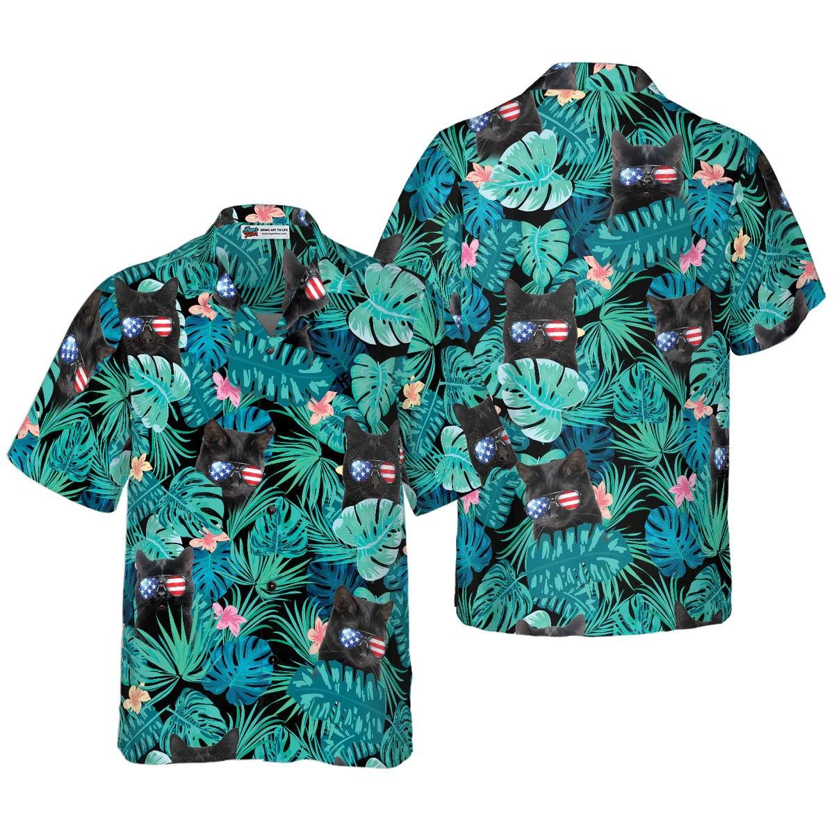 Black Cat Hawaiian Shirt, Tropical Fourth Of July, US Flag Hawaiian Shirt - Perfect Gift For Lover, Friend, Family - Image 2