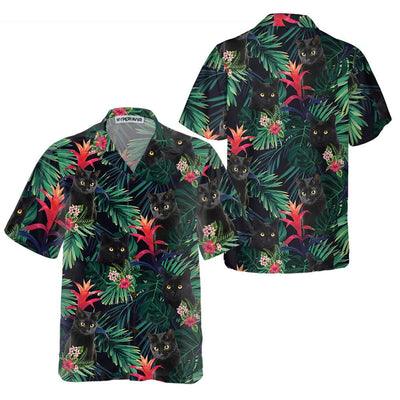 Black Cat Hawaiian Shirt, Tropical Leaves Aloha Shirt For Men - Perfect Gift For Men, Cat Lovers, Husband, Boyfriend, Friend, Family - Image 4