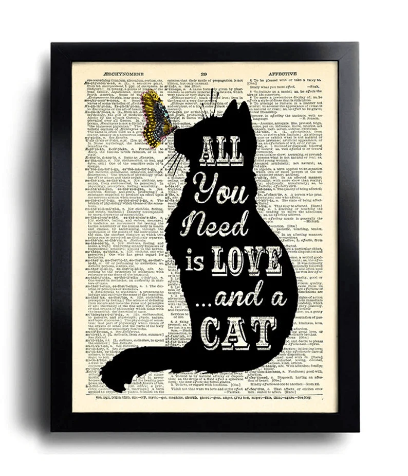 Black Cat Lover Poster Wall Art, All You Need Is Love And A Cat Poster - Gift For Cat Lovers, Anniversary, Birthday For Husband, Wife, Friends, Family