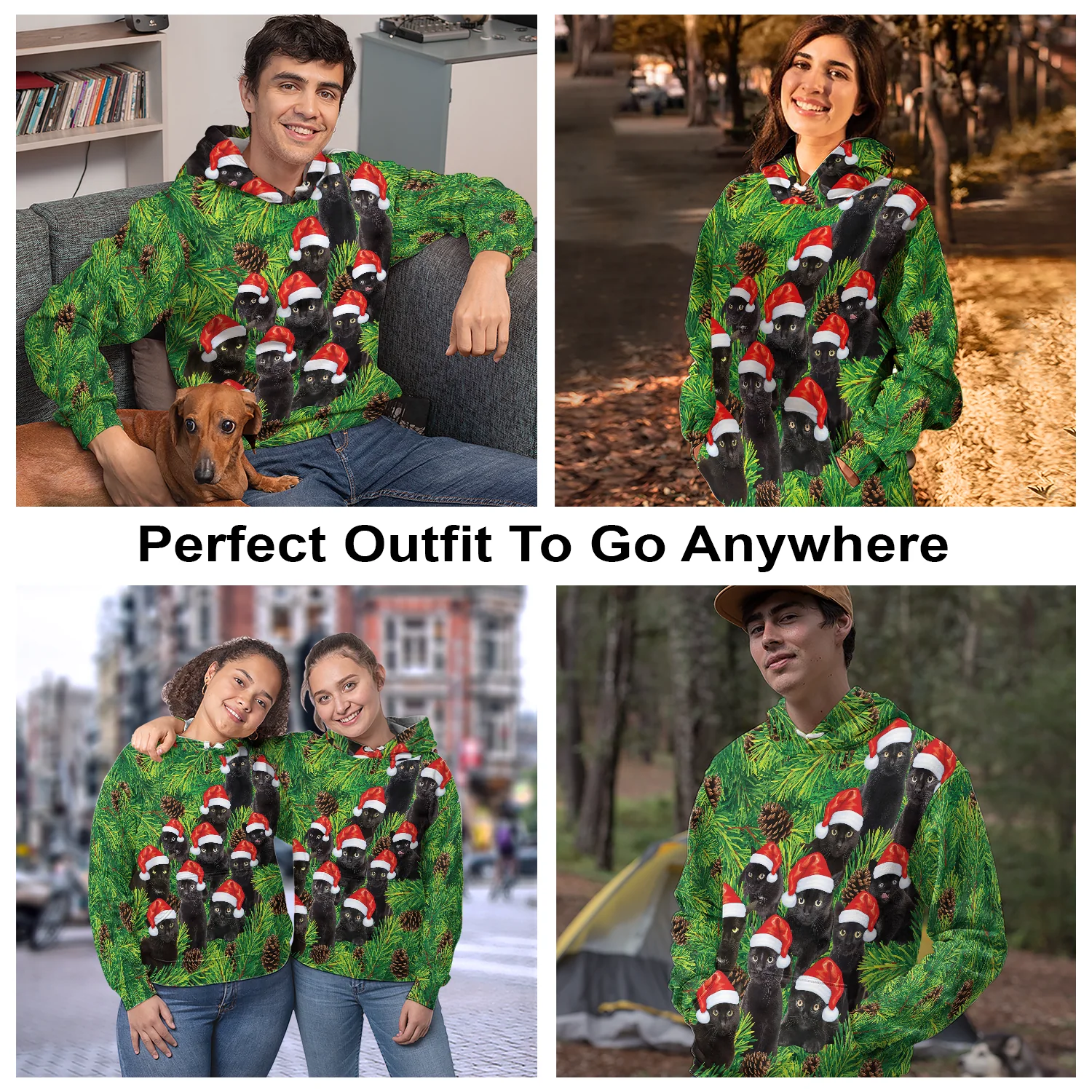 Black Cat Pine Tree Pullover Premium Hoodie, Perfect Outfit For Men And Women On Christmas New Year Autumn Winter - Image 3