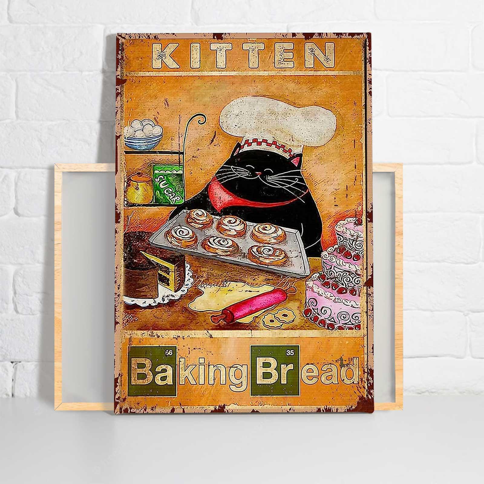 Black Cat Portrait Canvas - Black Cat Kitten Baking Bread, Funny Black Cat - Perfect Gift For Black Cat Lovers, Cat Lovers