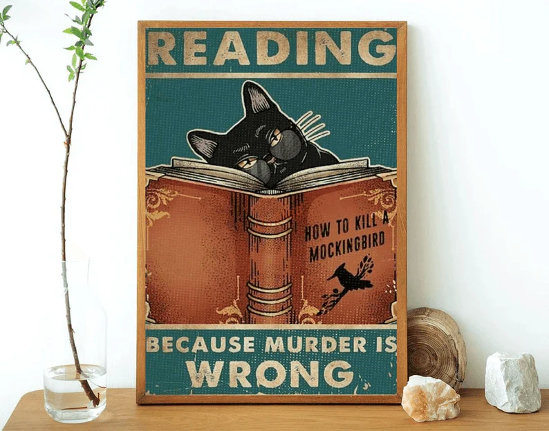 Black Cat Portrait Canvas - Black Cat Reading Because Murder Is Wrong - Perfect Gift For Black Cat Lovers, Black Cat Owners, Cat Lovers