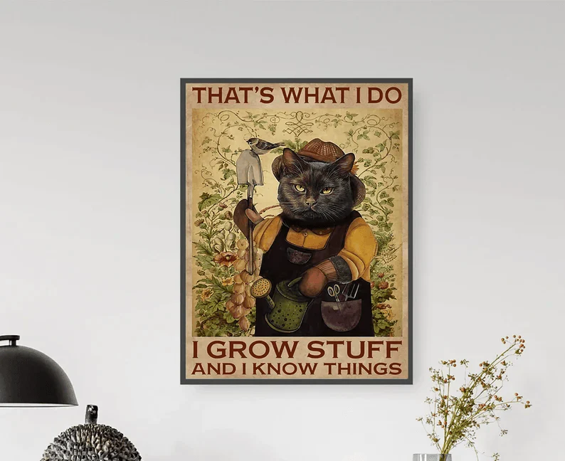 Black Cat Portrait Canvas - Black Cat That's What I Do I Grow Stuff And I Know Things - Perfect Gift For Black Cat Lovers, Black Cat Owners, Cat Lovers