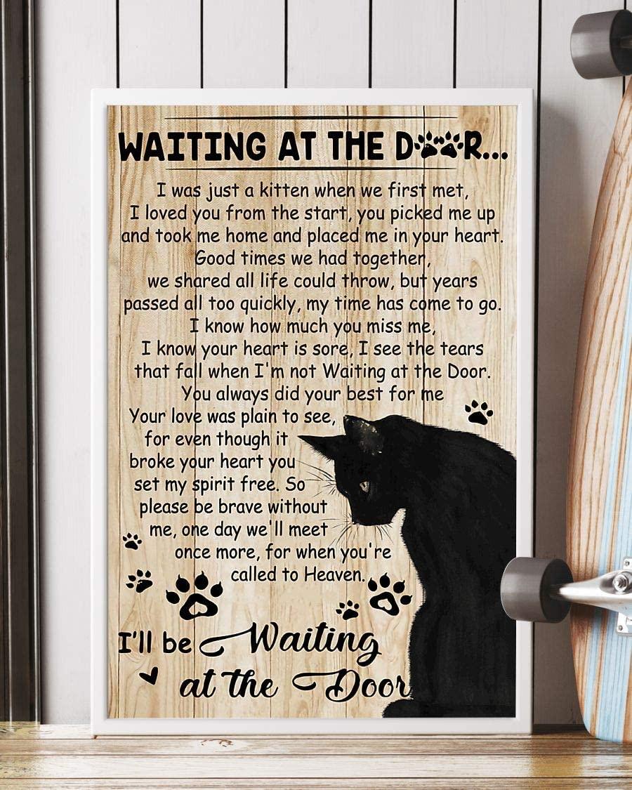 Black Cat Portrait Canvas -Black Cat Waiting At The Door - Perfect Gift For Black Cat Lovers, Black Cat Owners, Cat Lovers