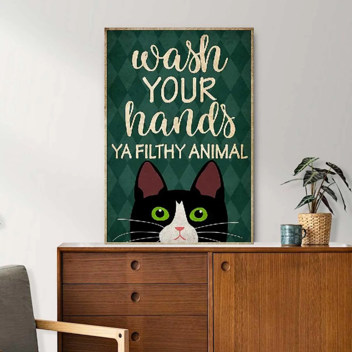 Black Cat Portrait Canvas, Cat Wash Your Hands Ya Filthy Animal, Cute Black Cat Premium Wrapped Canvas - Gift For Family, Cat Lovers - Image 2