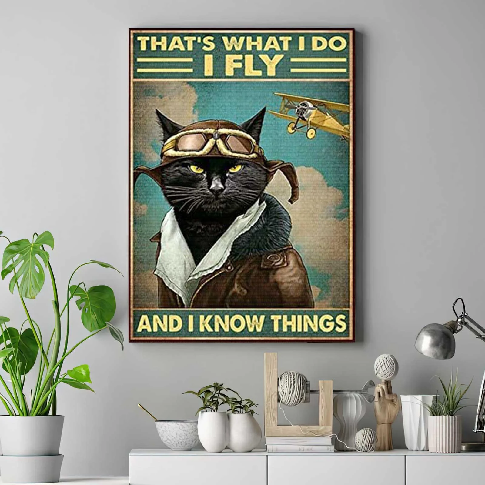 Black Cat Portrait Canvas - Funny Pilots Black Cat Premium Wrapped Canvas - Perfect Gift For Cat Lover, Friend, Family - Image 2
