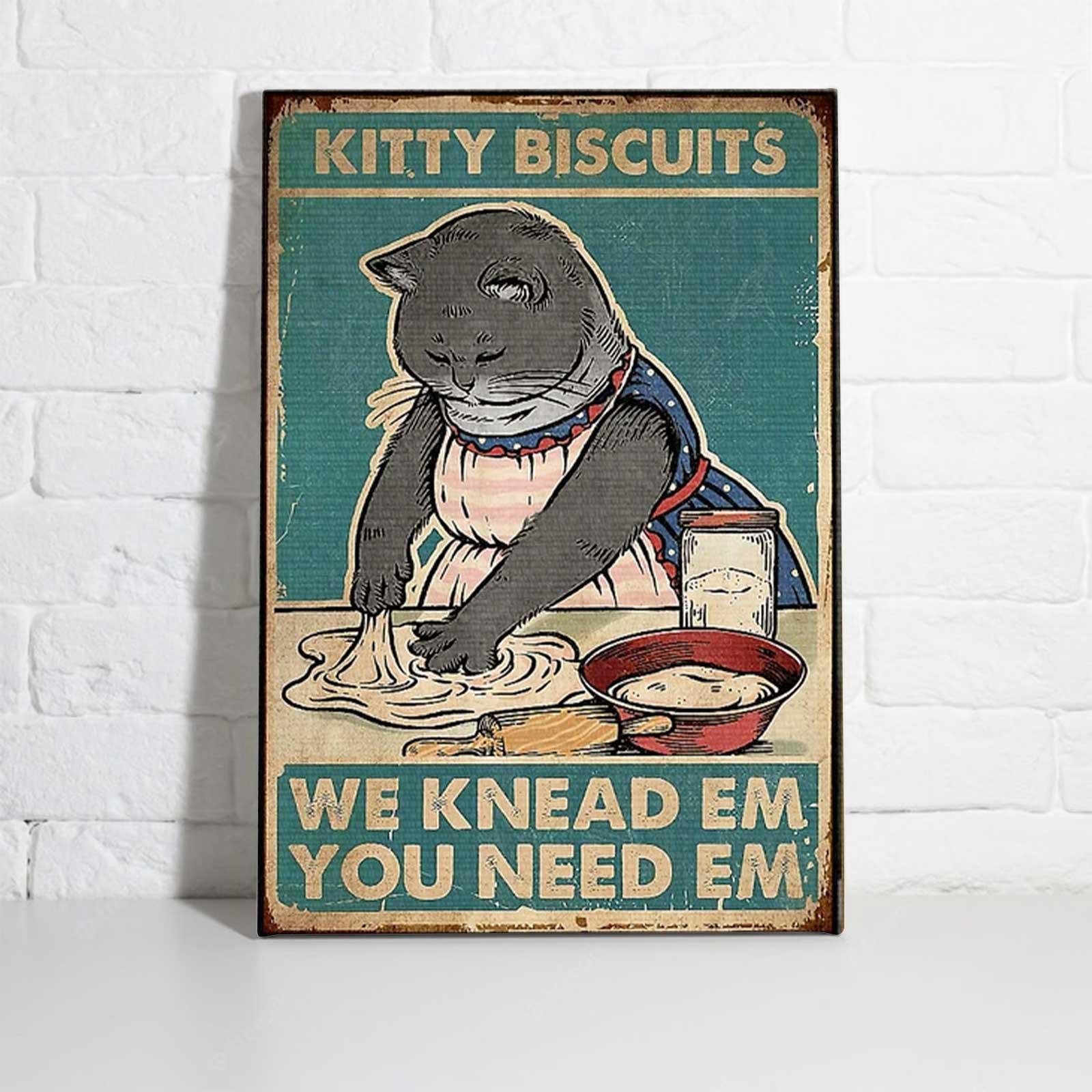 Black Cat Portrait Canvas - Kitty Biscuits, We Knead Em You Need Em Premium Wrapped Canvas - Perfect Gift For Black Cat Lover