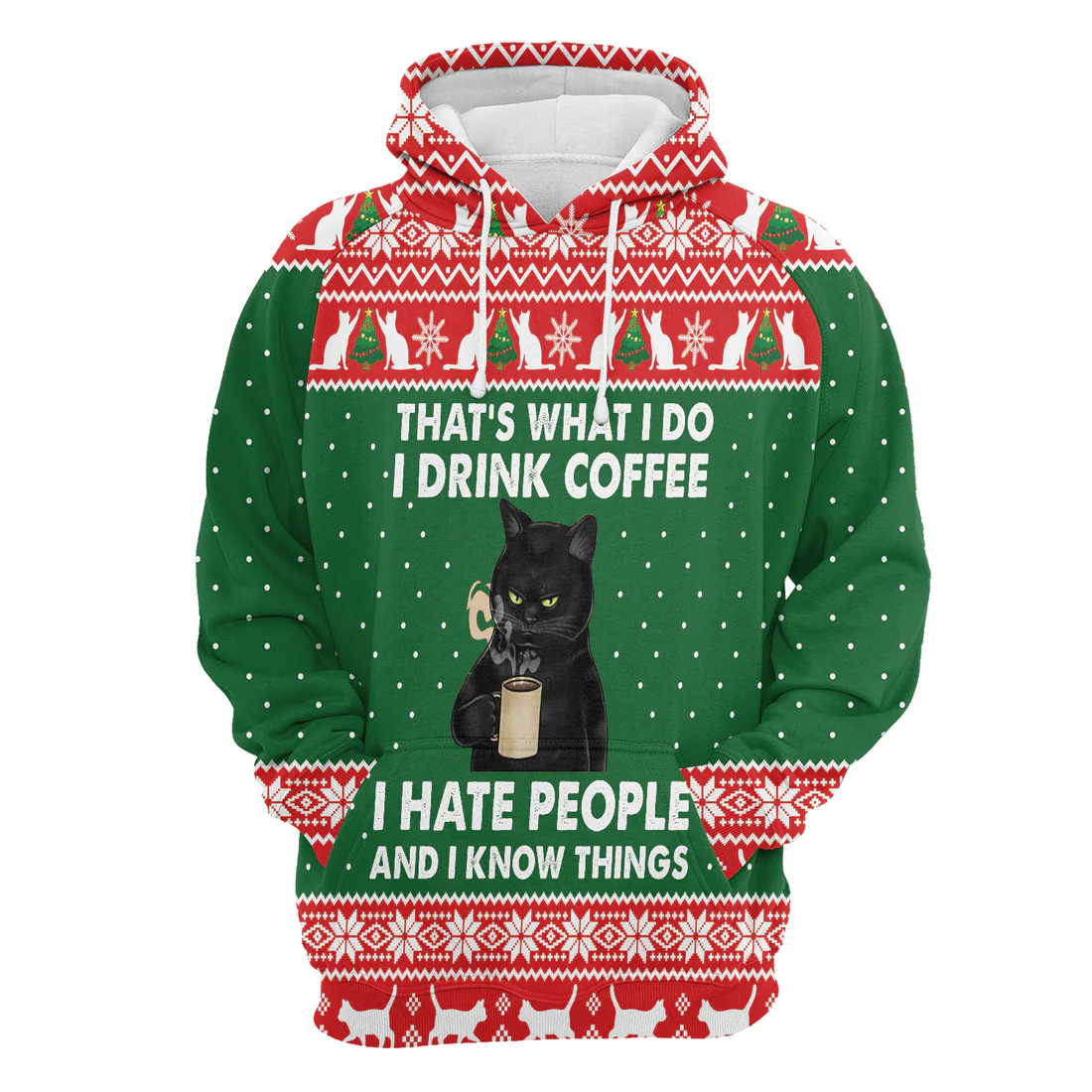 Black Cat Premium Christmas Hoodie, I Drink Coffee I hate People Unisex Hoodie For Men & Women - Perfect Gift For Christmas, Black Cat Lover - Image 4