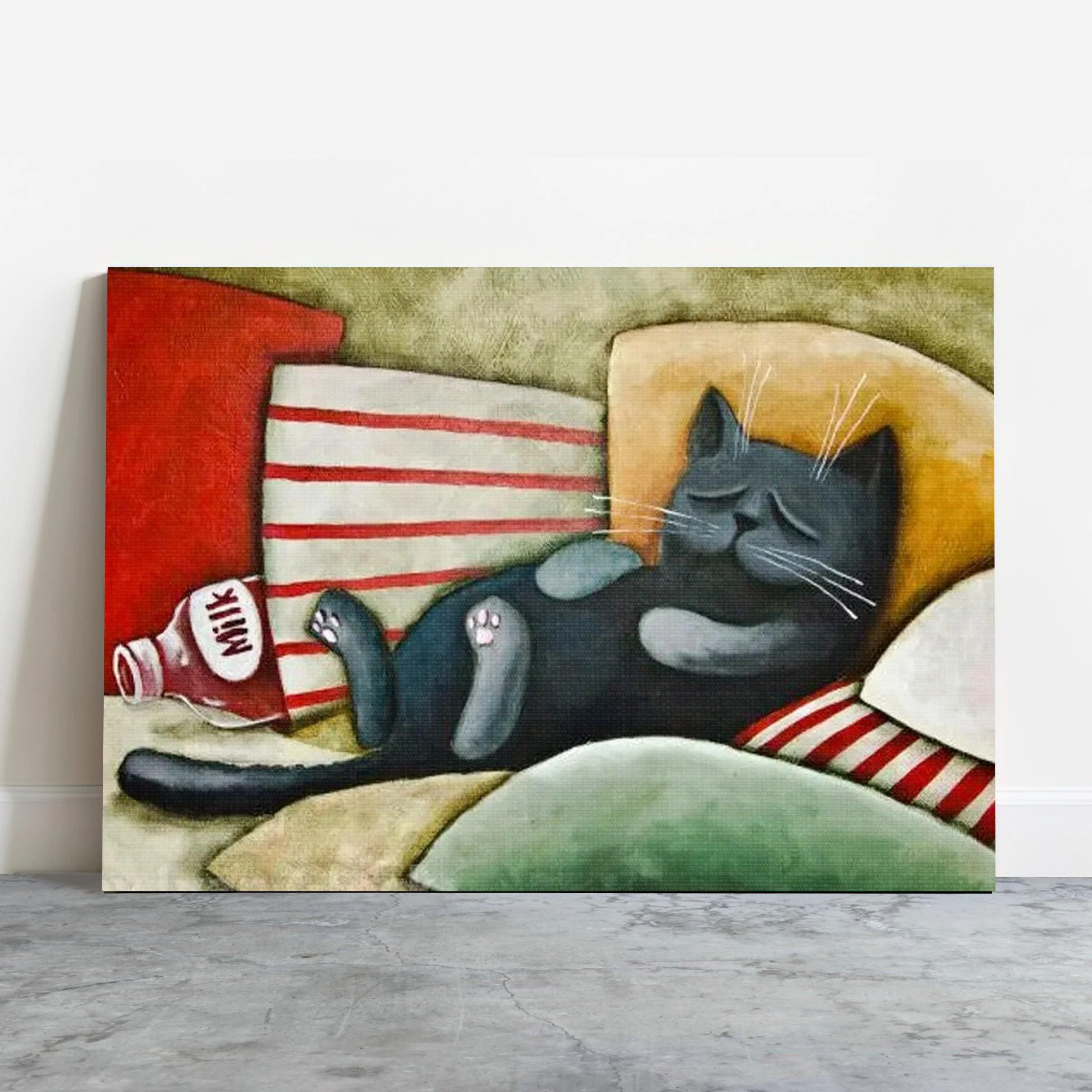 Black Cat Premium Wrapped Landscape Canvas - Sleeping Cat, Black Cat, Funny Cat - Gift For Cat Lovers, Cat Owners