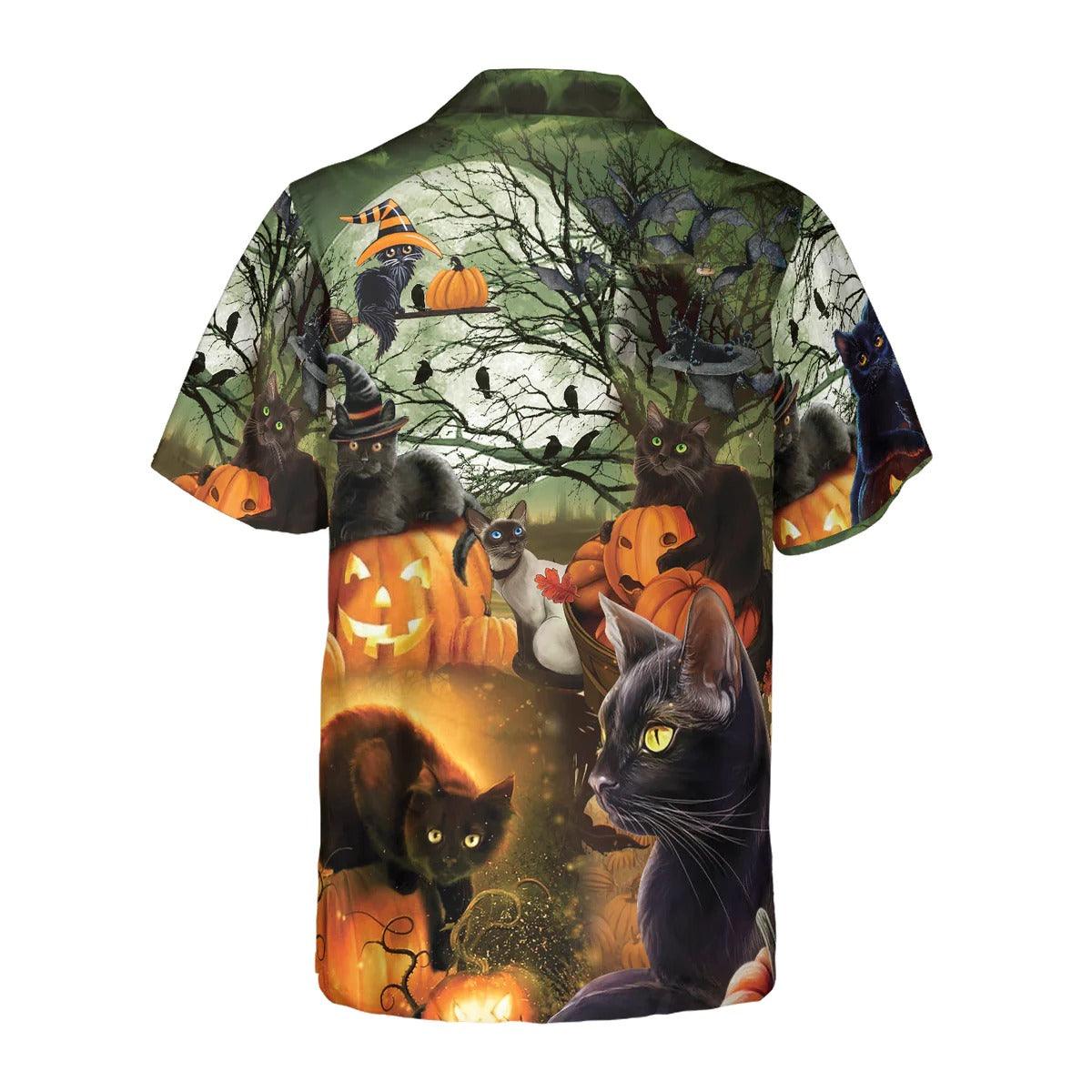 Black Cat & The Pumpkin Halloween Hawaiian Shirt, Halloween Shirt For Men And Women - Perfect Gift For Lover, Friend, Family - Image 3
