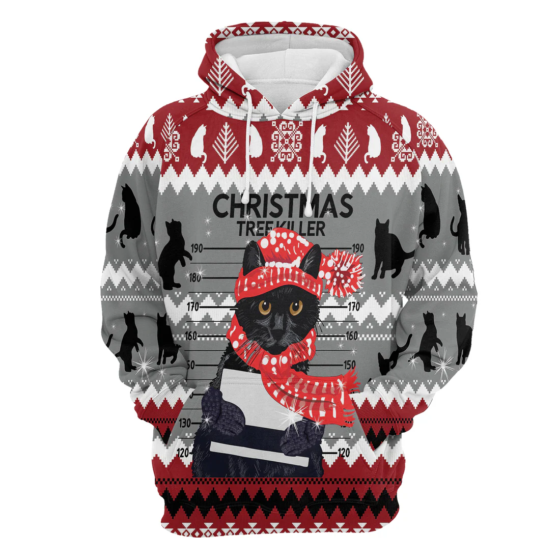 Black Cat Xmas Premium Christmas Hoodie, Black Cat Tree Killer Funny Unisex Hoodie For Men & Women - Perfect Gift For Christmas, Black Cat Lovers - Image 3
