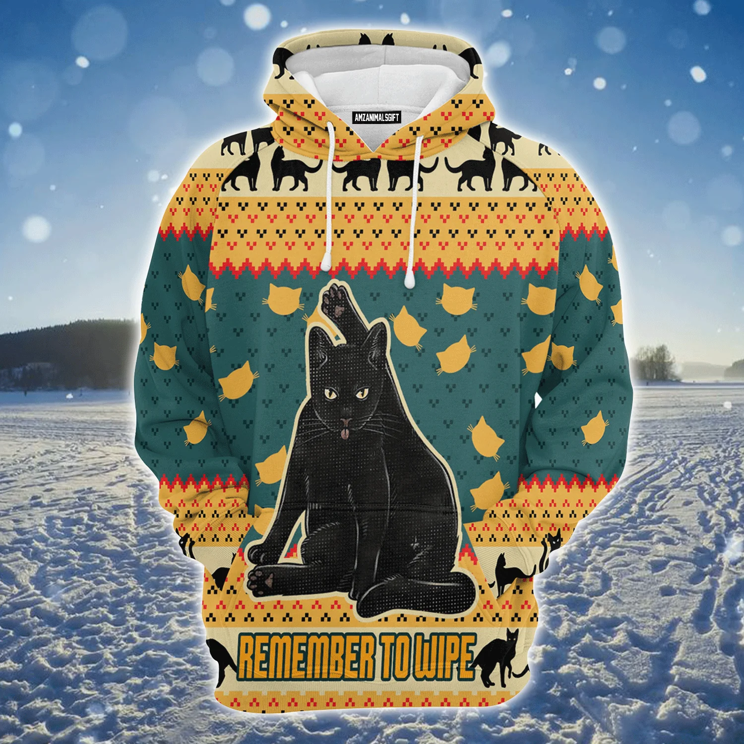 Black Cat Xmas Premium Christmas Hoodie, Cat Remember To Wipe Unisex Hoodie For Men & Women - Perfect Gift For Christmas, Black Cat Lovers - Image 2