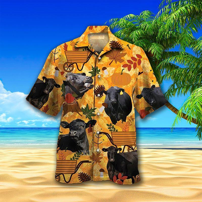 Black Cow Aloha Hawaiian Shirts For Summer, Autumn Pattern Hawaiian Set For Men Women, Thanksgiving Gift For Friend, Farmer, Harvest Day, Cow Lovers - Image 2
