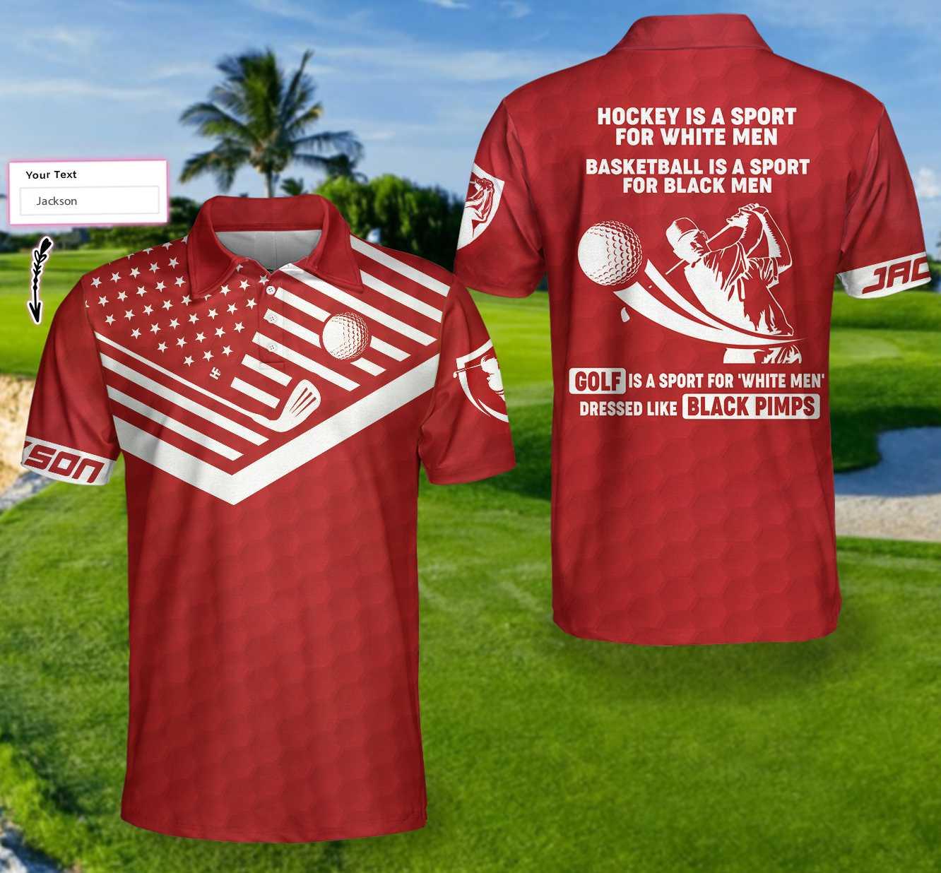 Golf Polo Shirt For Men, Personalized Custom Name Golf Polo Shirt For Golfers - Black Pimps Sunday Red American Flag Golf Custom Golf Polo Shirt
