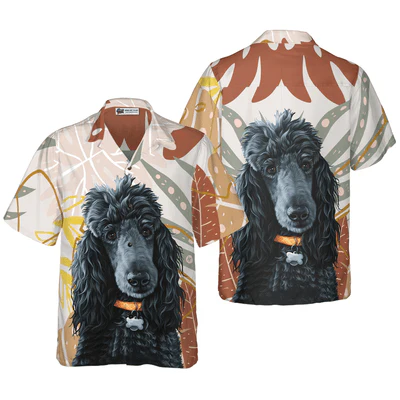 Black Poodle Hawaiian Shirt, The Brown Leaves Poodle Aloha Shirt - Perfect Gift For Poodle Lovers, Husband, Boyfriend, Friend, Family