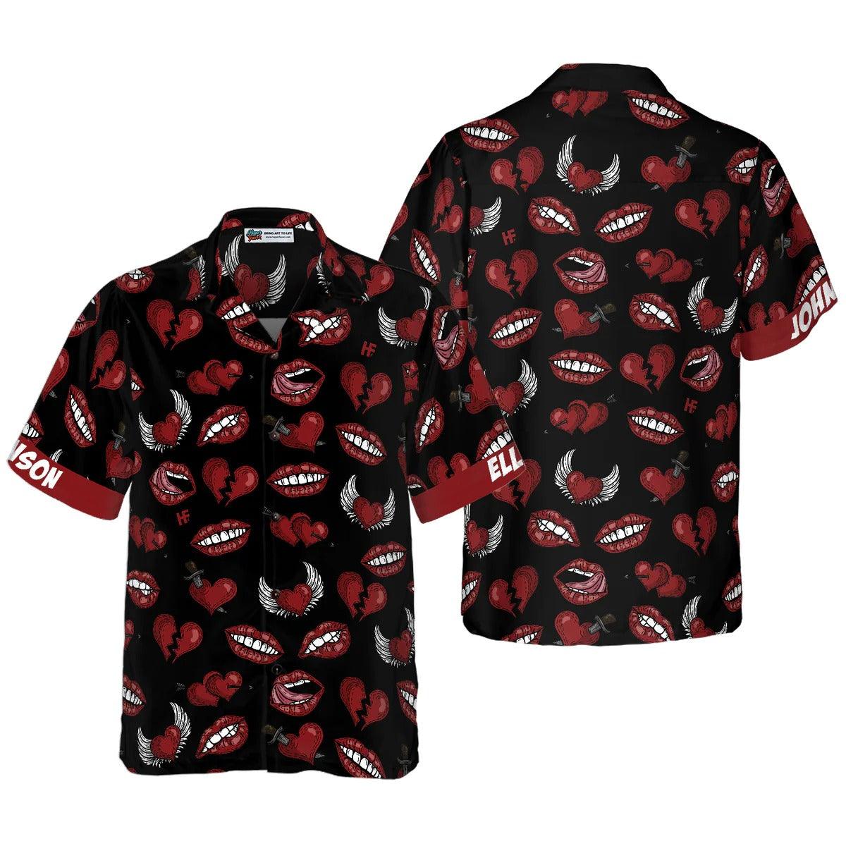 Black Valentine Seamless Pattern Hawaiian Shirt Custom, Lips Personalized Hawaiian Shirt - Perfect Gift For Lover, Friend, Family - Image 3