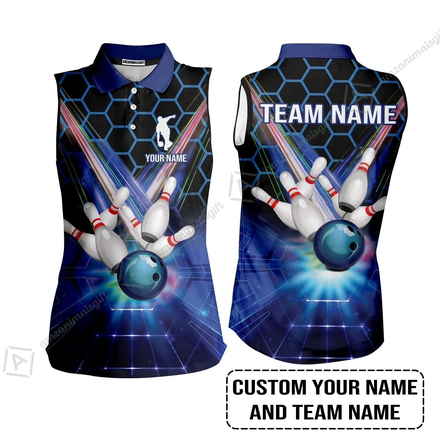 Blue Bowling Custom Hawaiian Shirt, Bowling Personalized Hawaiian Shirt, Bowling Shirt Custom Name and Team Name - Image 3