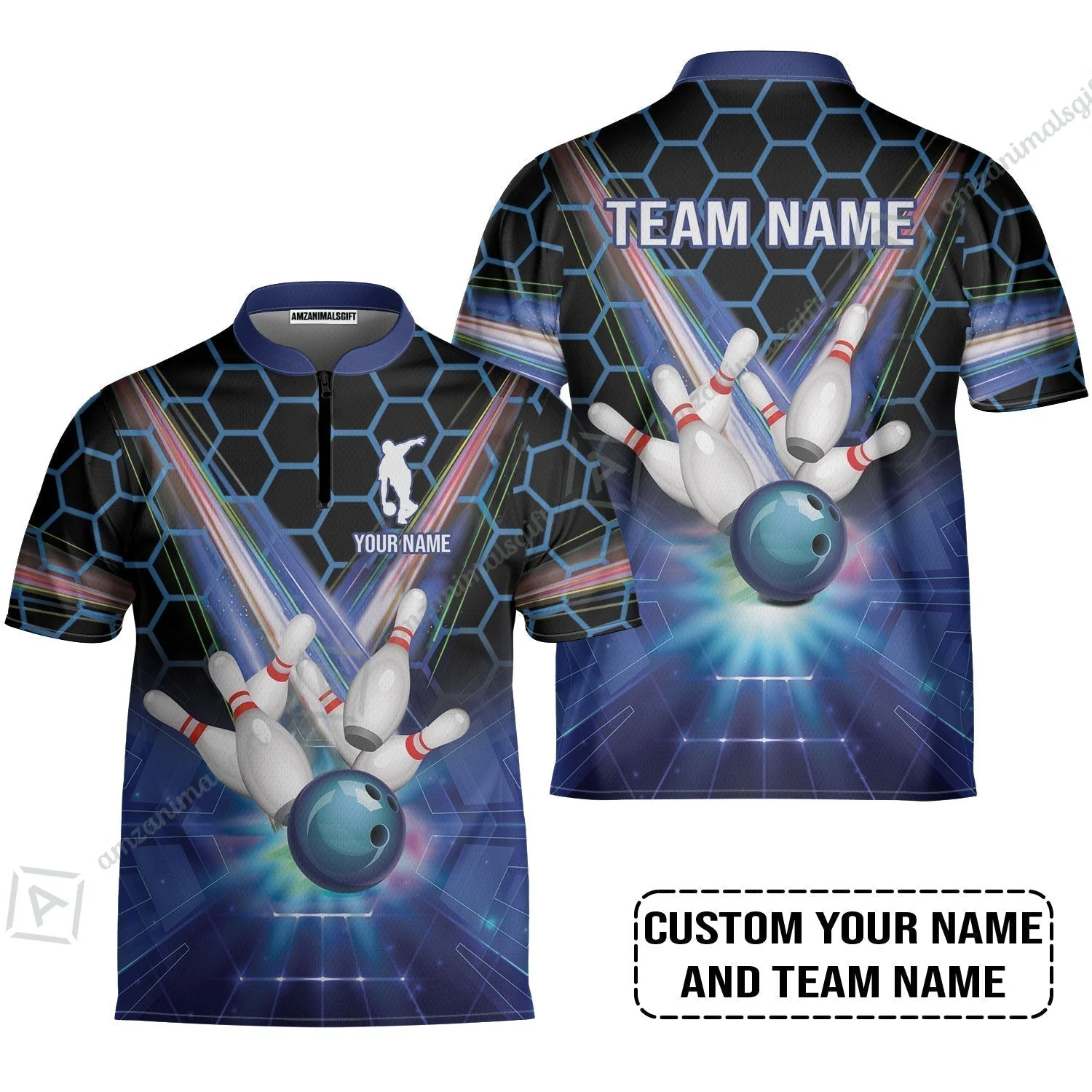 Blue Bowling Custom Hawaiian Shirt, Bowling Personalized Hawaiian Shirt, Bowling Shirt Custom Name and Team Name - Image 7
