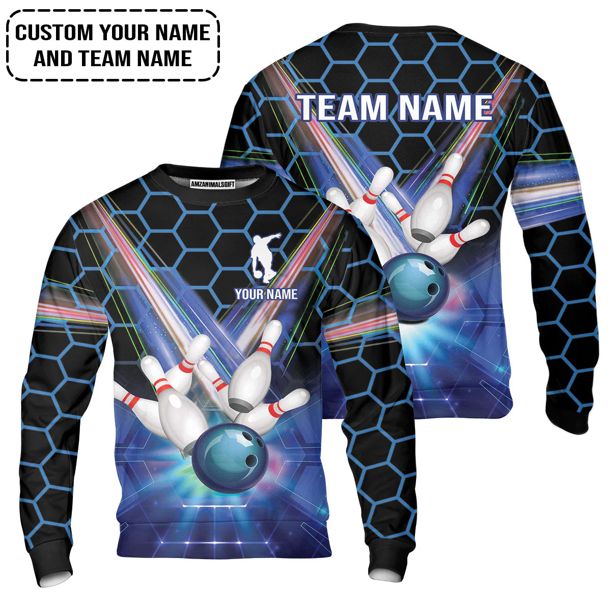 Blue Bowling Custom Hoodie, Bowling Personalized Hoodie, Bowling Shirt Custom Name and Team Name - Image 6