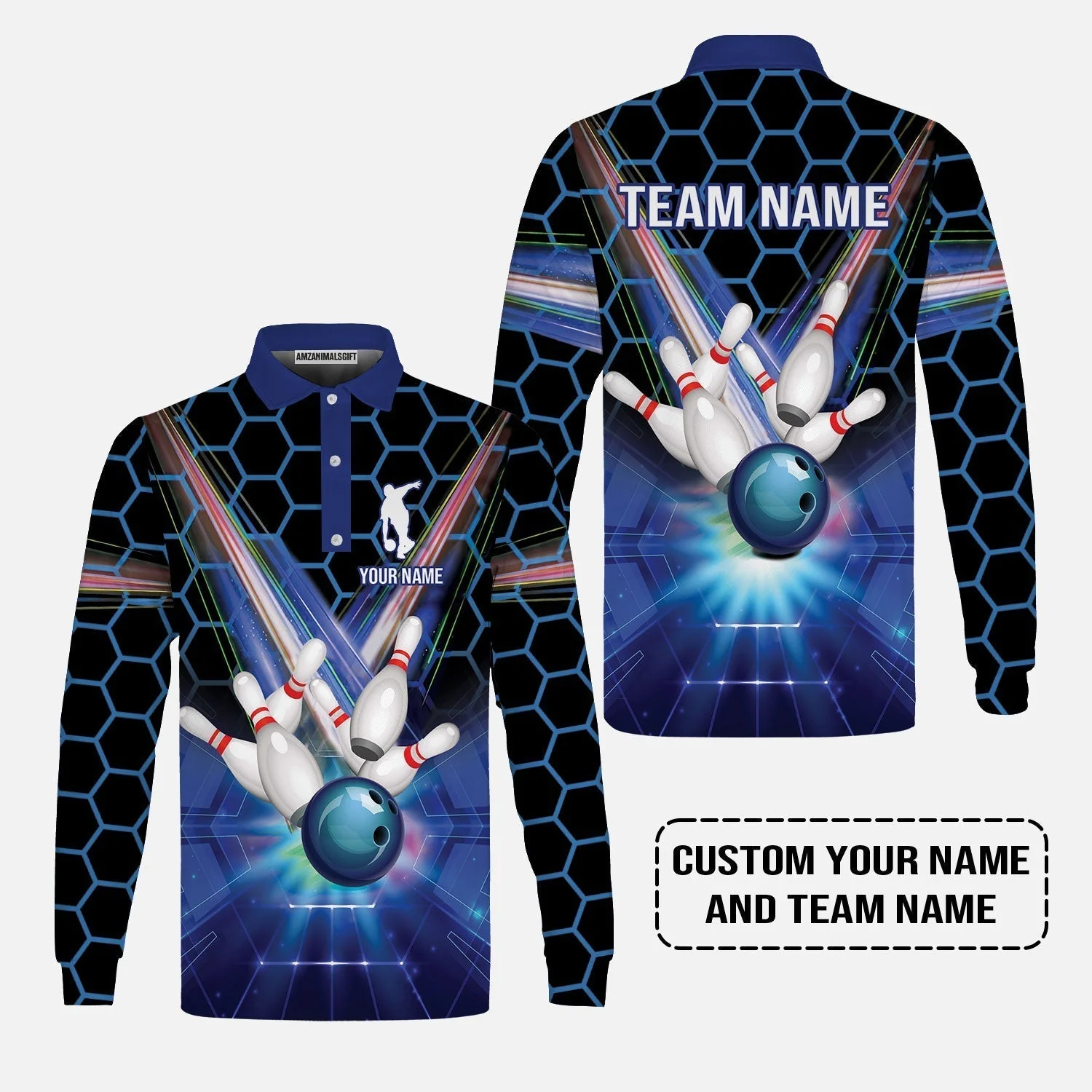 Blue Bowling Custom Sweatshirt, Bowling Personalized Sweatshirt, Bowling Shirt Custom Name and Team Name - Image 5