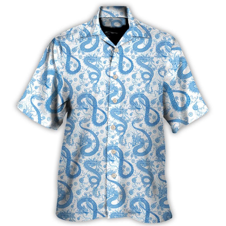 Blue Dragon And White Hawaiian Shirt For Summer, Dragon Colorful Hawaiian Shirts Outfit For Men Women, Dragon Lovers - Image 2