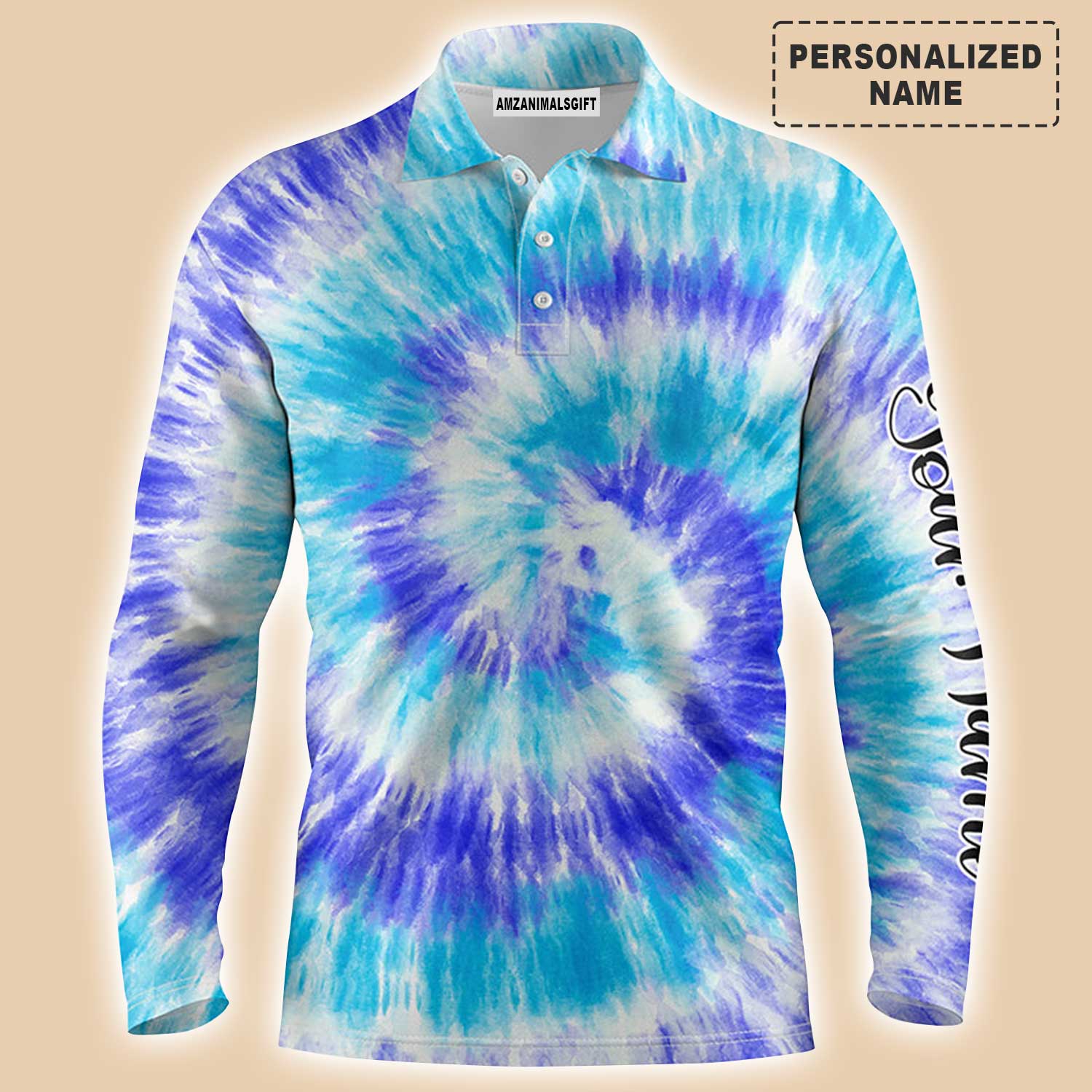 Custom Golf Men Polo Shirt - Blue Turquoise Tie Dye Background Custom Name Golf Men Polo Shirt - Perfect Polo Shirt For Men, Golfers - Image 5