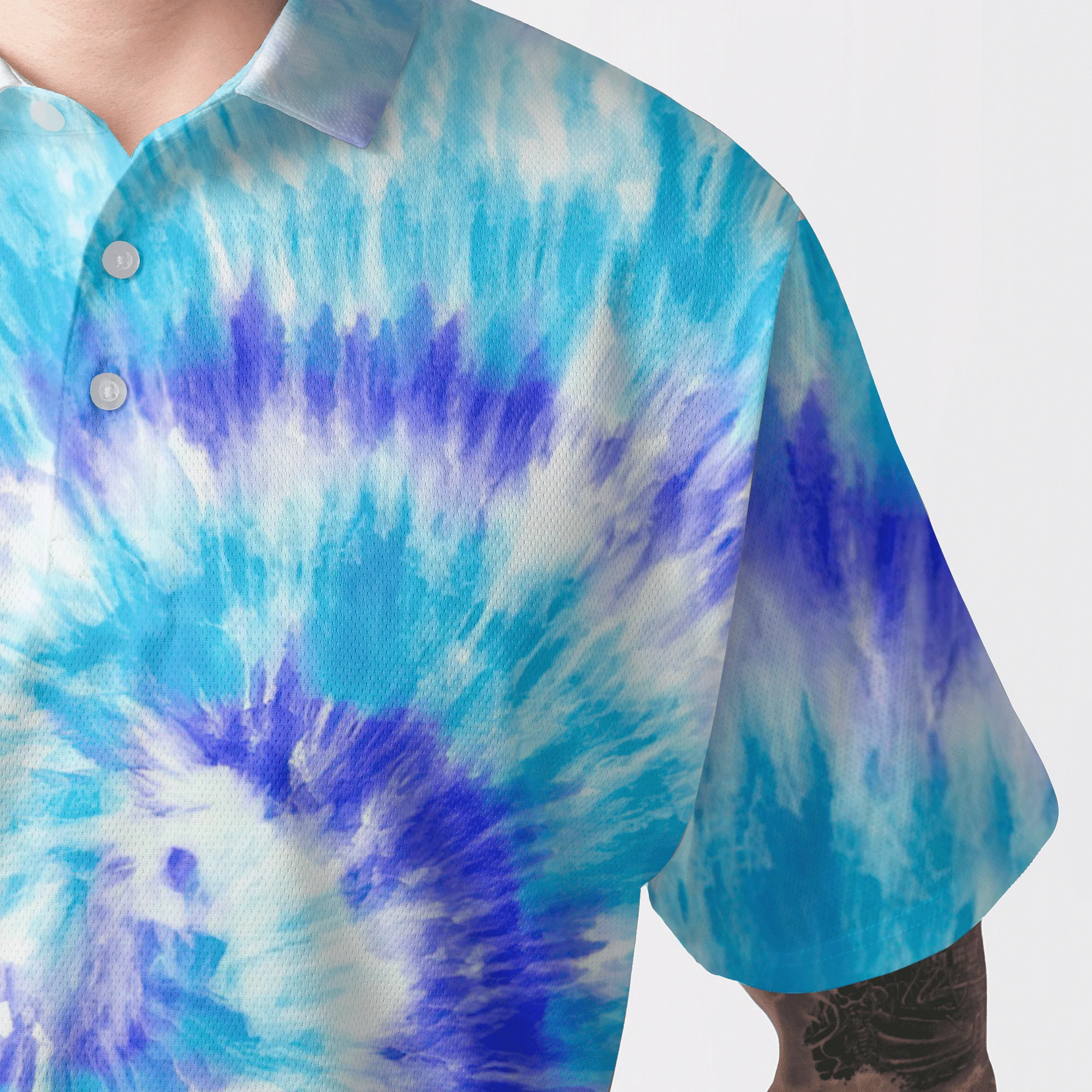 Custom Golf Men Polo Shirt - Blue Turquoise Tie Dye Background Custom Name Golf Men Polo Shirt - Perfect Polo Shirt For Men, Golfers - Image 6