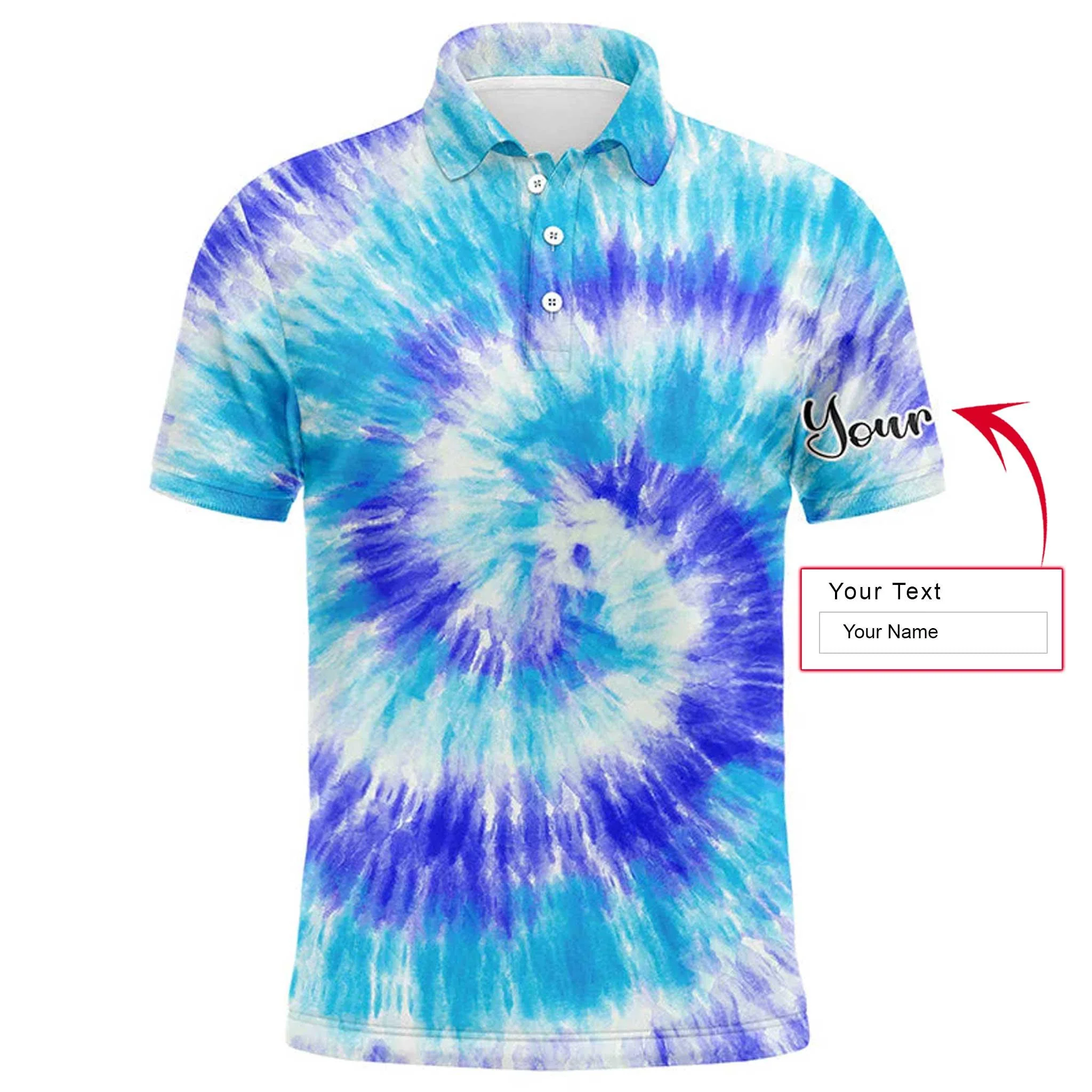 Custom Golf Men Polo Shirt - Blue Turquoise Tie Dye Background Custom Name Golf Men Polo Shirt - Perfect Polo Shirt For Men, Golfers - Image 8