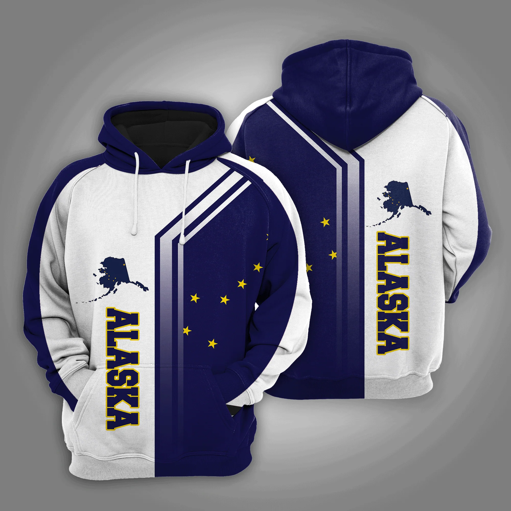 Blue White Alaska Flag Map Pullover Premium Hoodie, Perfect Outfit For Men And Women On Christmas New Year Winter - Image 3
