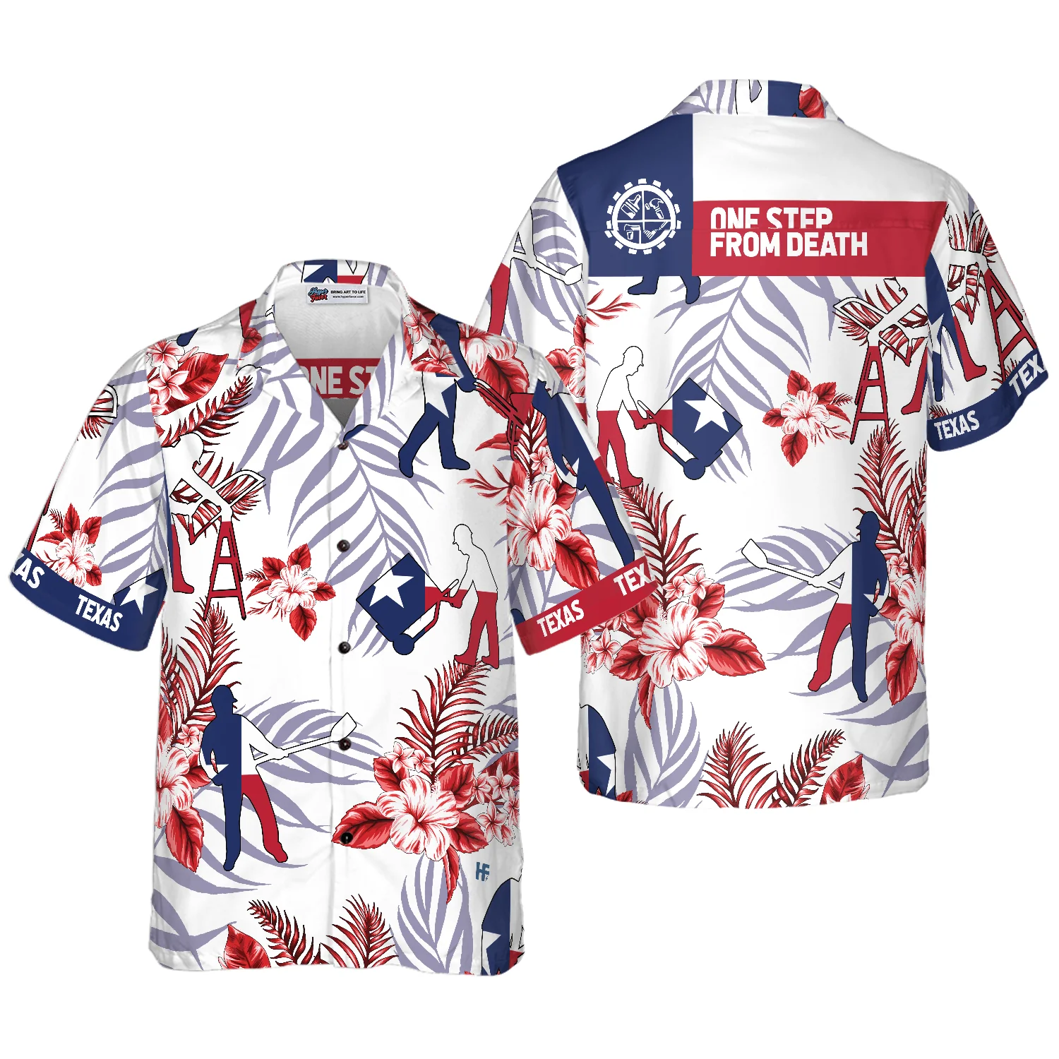 Bluebonnet Texas Aloha Hawaiian Shirt For Summer, Construction Worker Version, Button Down Floral and Flag Texas, Proud Texas Shirt For Men Women