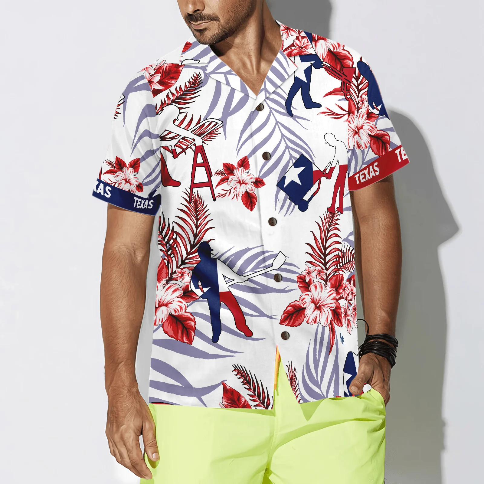 Bluebonnet Texas Aloha Hawaiian Shirt For Summer, Construction Worker Version, Button Down Floral and Flag Texas, Proud Texas Shirt For Men Women - Image 3