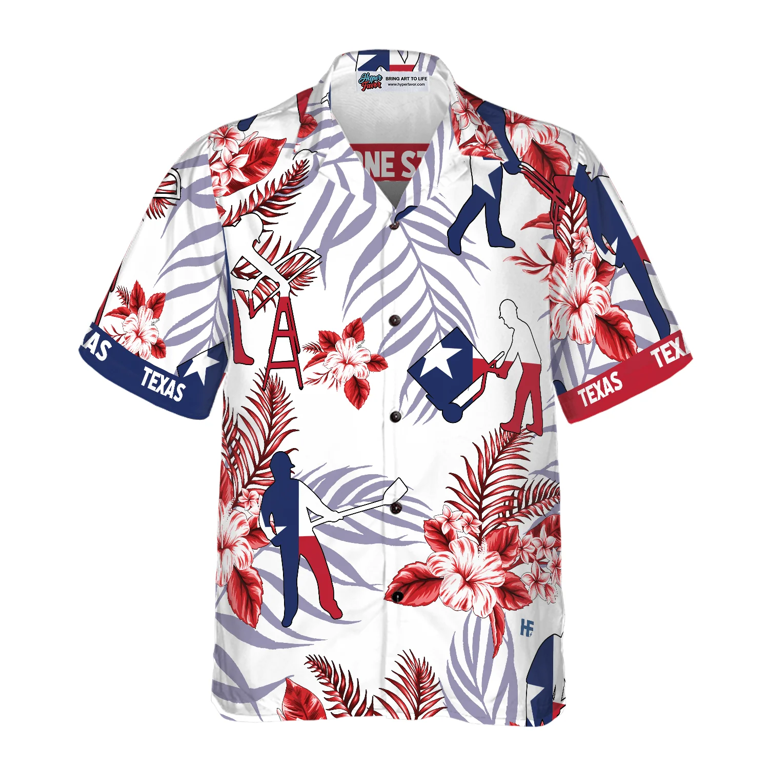 Bluebonnet Texas Aloha Hawaiian Shirt For Summer, Construction Worker Version, Button Down Floral and Flag Texas, Proud Texas Shirt For Men Women - Image 4
