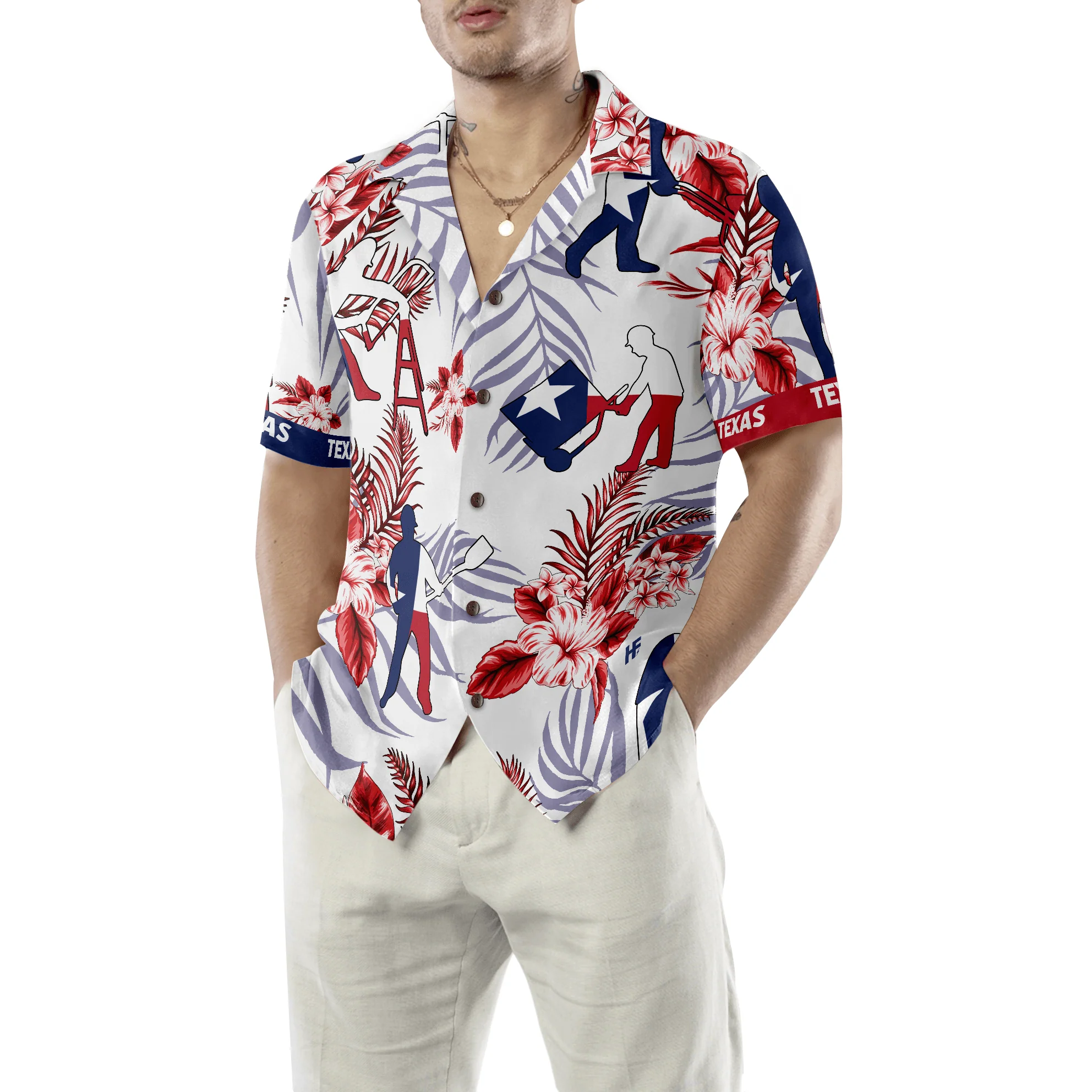 Bluebonnet Texas Aloha Hawaiian Shirt For Summer, Construction Worker Version, Button Down Floral and Flag Texas, Proud Texas Shirt For Men Women - Image 5