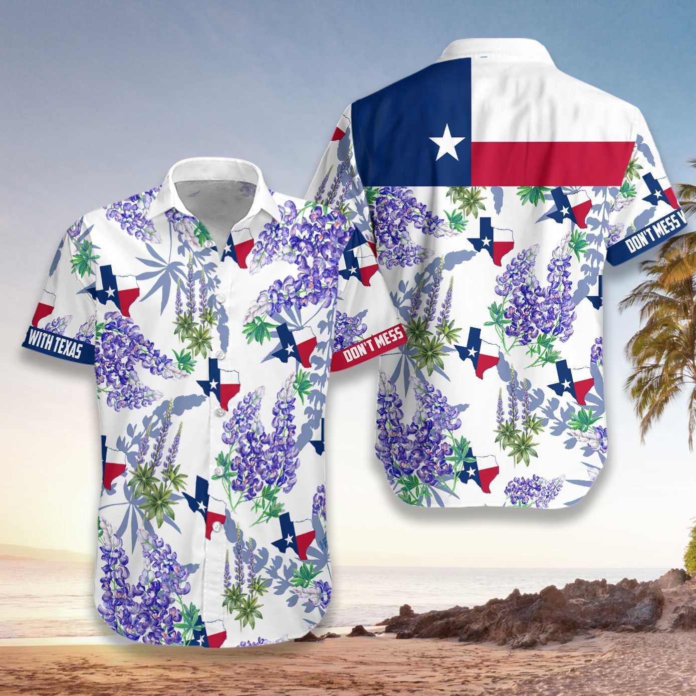 Bluebonnet Texas Purple Hawaiian Shirt, Button Down Floral And Flag Texas, Proud Texas, Colorful Summer Aloha Shirt Perfect Gift For Men Women